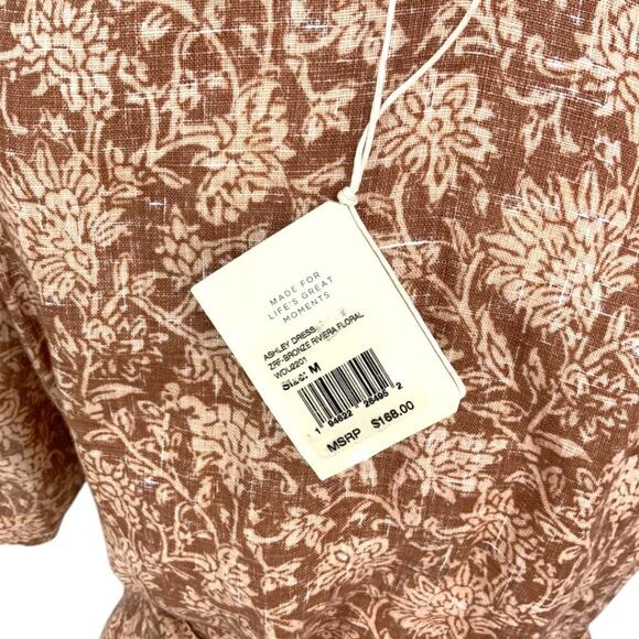 Faherty Ashley Tie Waist Linen Dress Bronze Floral Size Medium NWT $168 MSRP - Picture 6 of 9